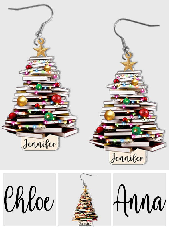 Just A Girl Who Loves Books Christmas Tree - Personalized Book Earrings