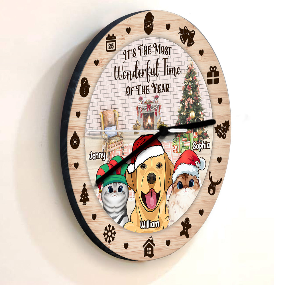 The Most Wonderful Time Of The Year - Personalized Cat Wall Clock