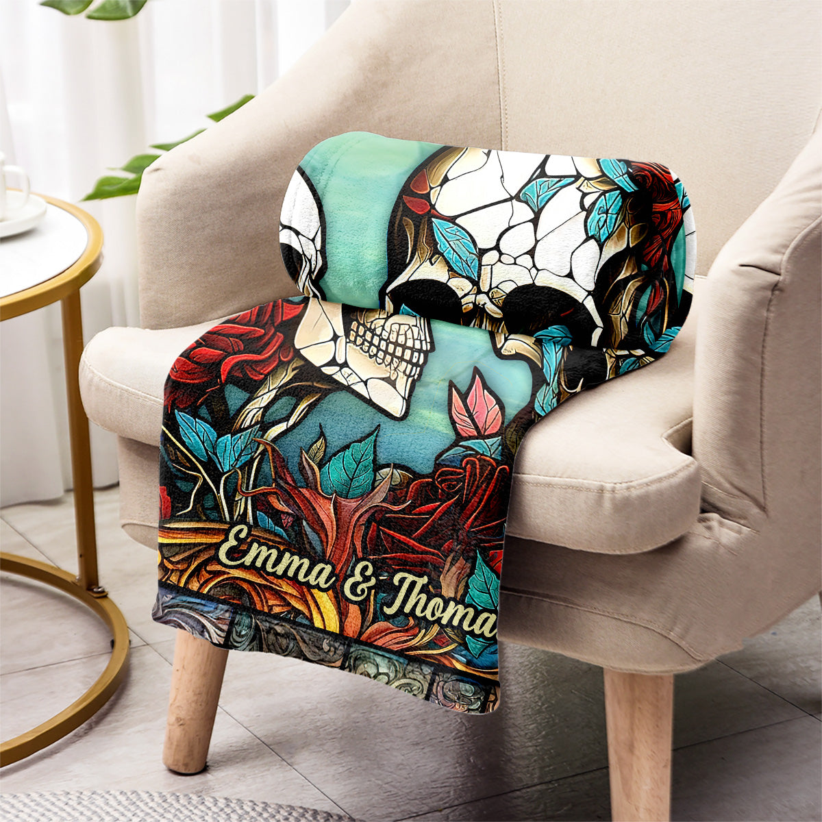 Skull Couple - Personalized Skull Blanket
