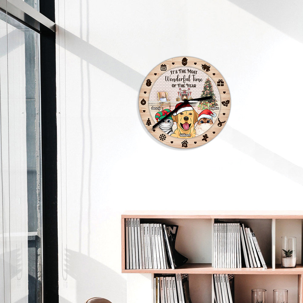 The Most Wonderful Time Of The Year - Personalized Cat Wall Clock
