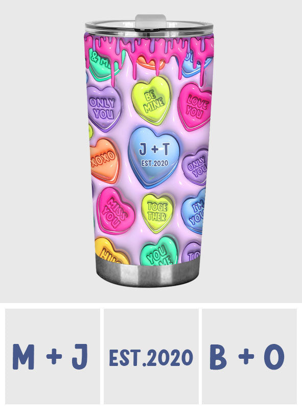 Any Name Any Date Colorful Heart Inflated - Personalized Couple Tumbler