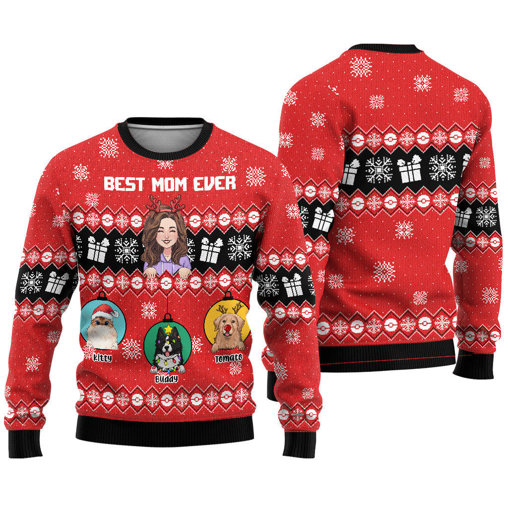 Best Mom Ever - Personalized Dog Ugly Sweater