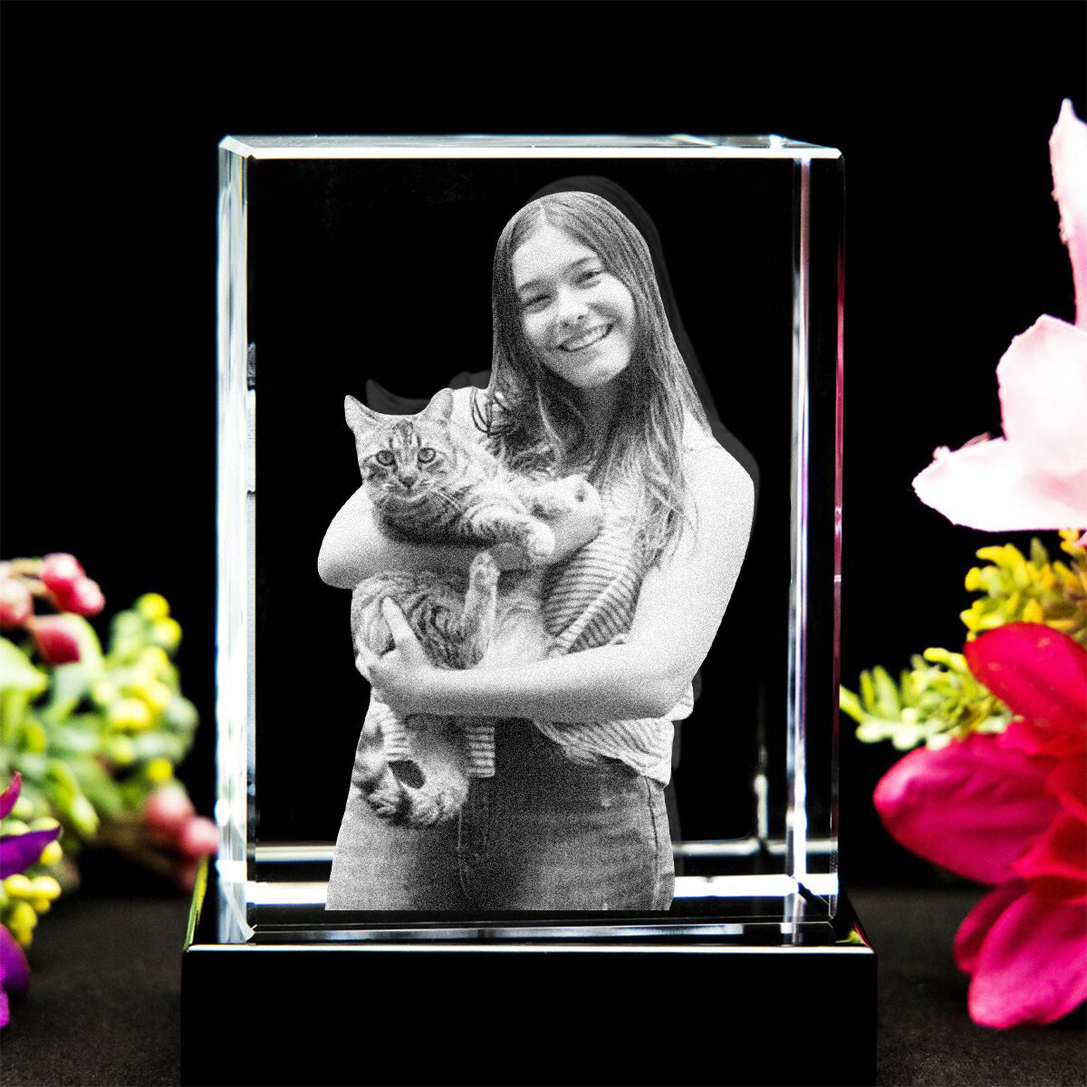 Custom Photo - Personalized Cat Laser Engraving 3D Cuboid Shaped Crystal Lamp