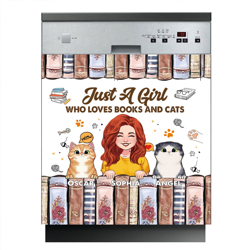 Love Books And Cats - Personalized Book Dishwasher Cover