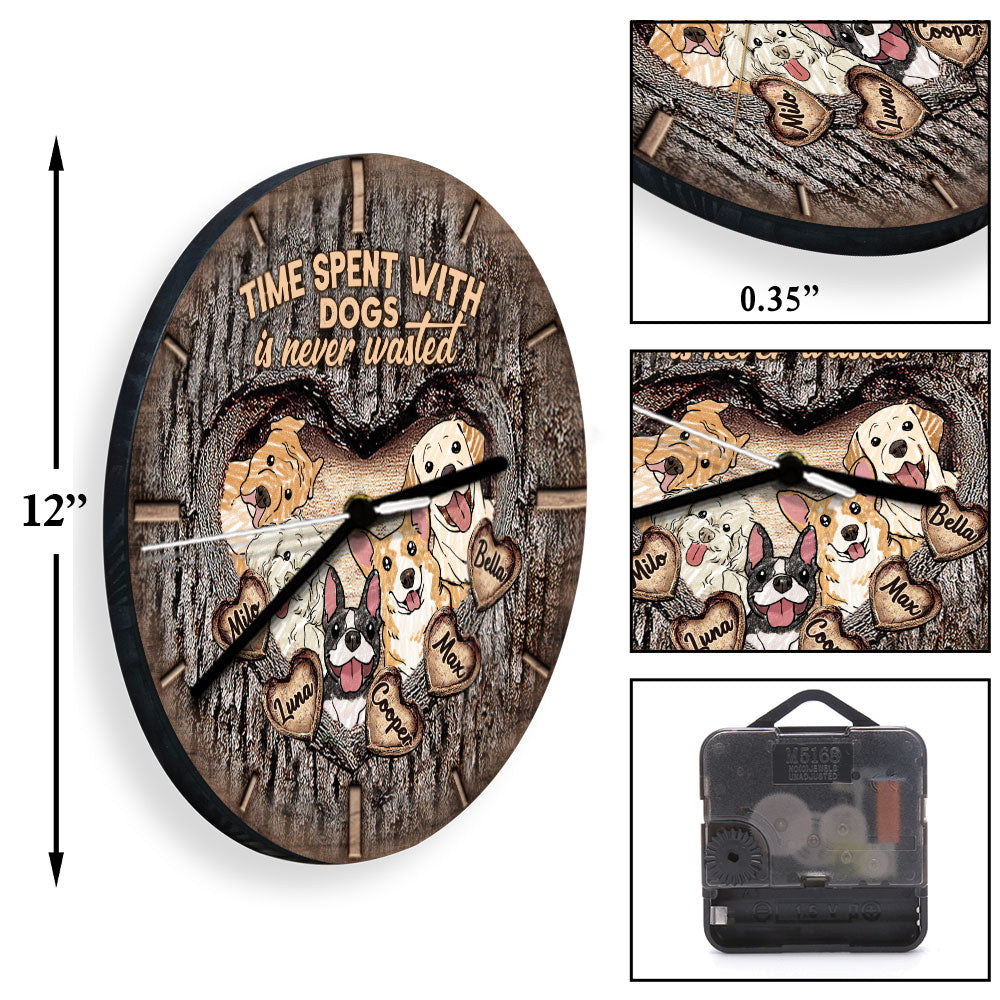 Time Spent With Cats Dogs Is Never Wasted - Personalized Cat Wall Clock