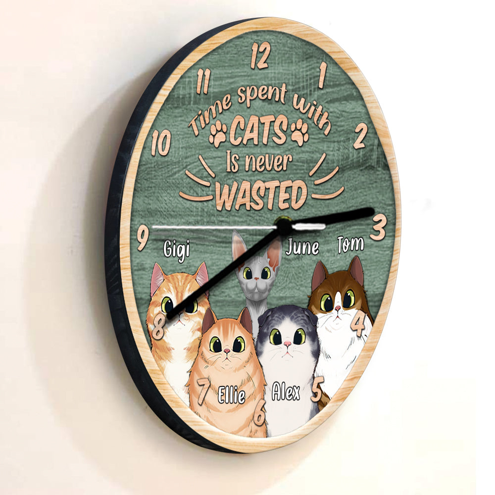 Time Spent With Cats Is Never Wasted - Personalized Cat Wall Clock