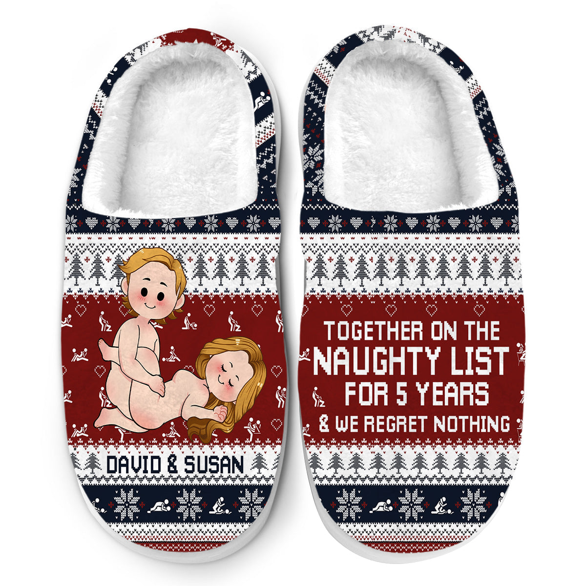 Together On The Naughty List For Years - Personalized Couple Slippers