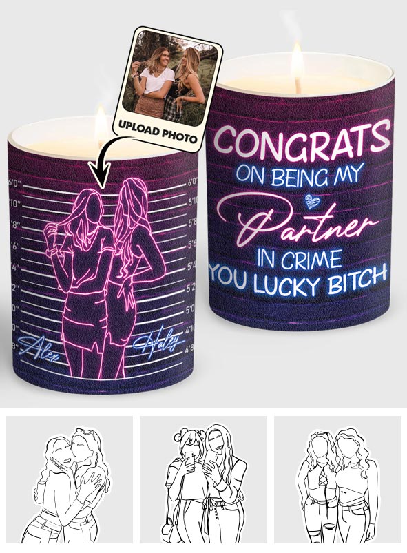Congrats On Being My Partner In Crime - Gift for friend - Personalized Candle With Wooden Lid