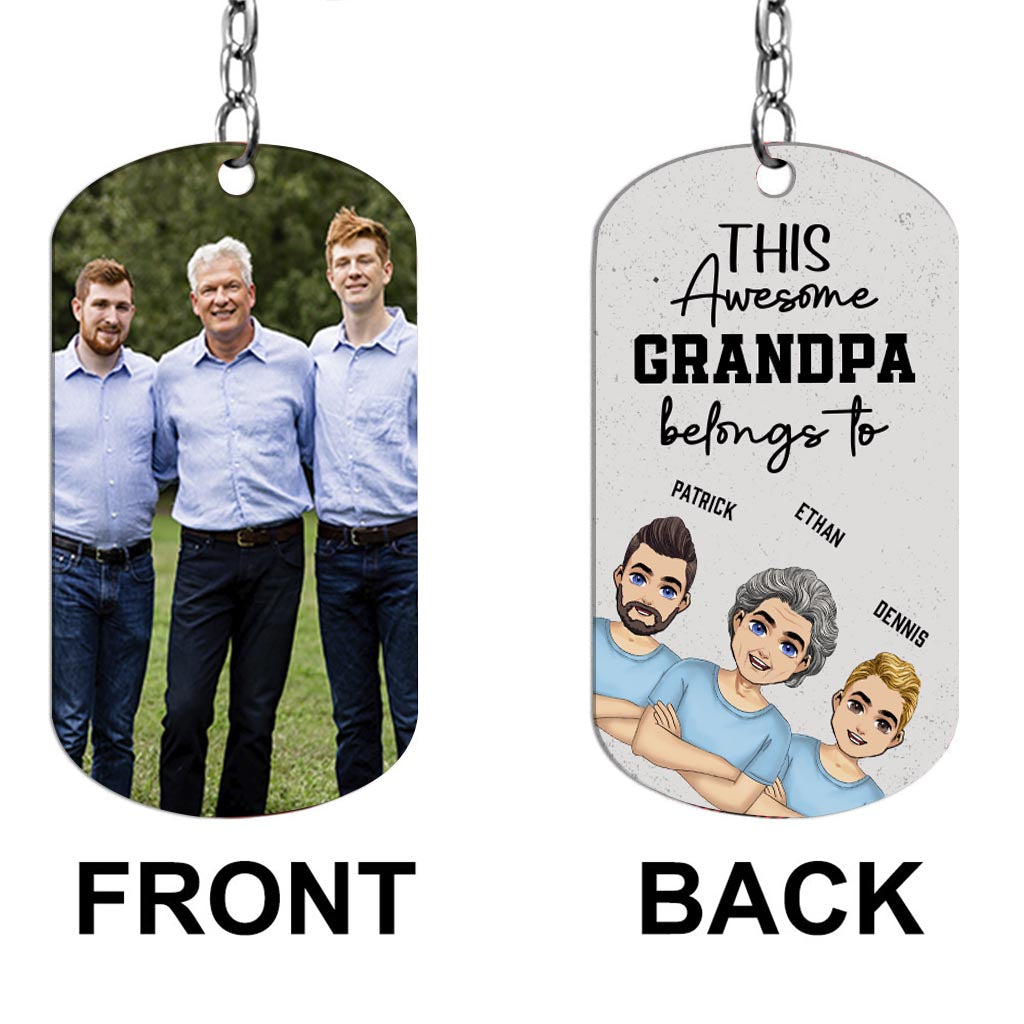 This Awesome Dad Belongs - Gift for dad, uncle, brother, grandpa - Personalized Stainless Steel Keychain