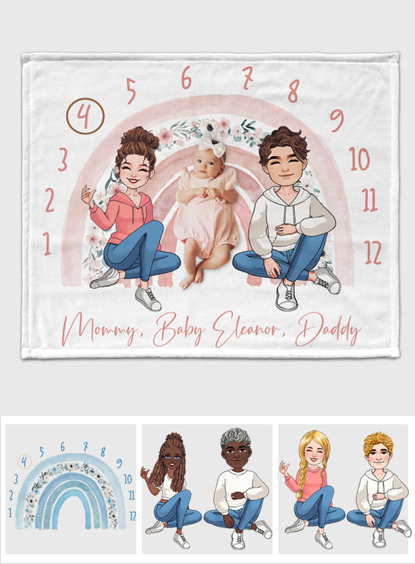 Étape mensuelle de bébé avec maman et papa - Cadeau pour nouveau-né - Couverture personnalisée