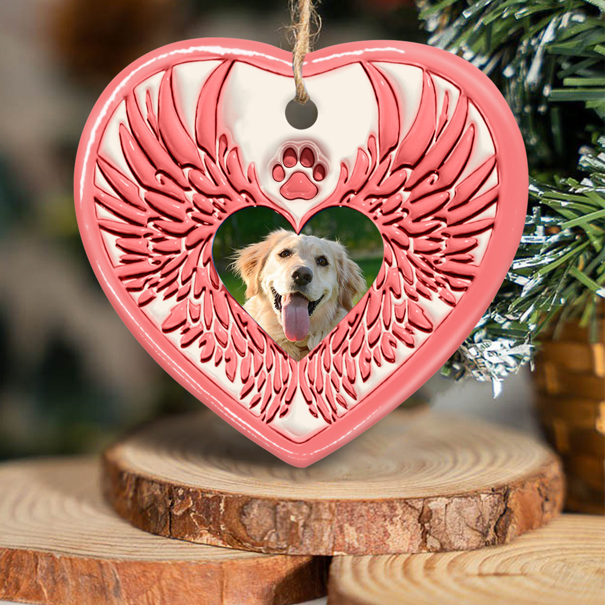 Du hast Pfotenabdrücke auf unseren Herzen hinterlassen – Engelsflügel – Geschenk für Hundeliebhaber, Trauernde nach einem Hunde- oder Katzenverlust – Personalisierter Keramikherz-Anhänger