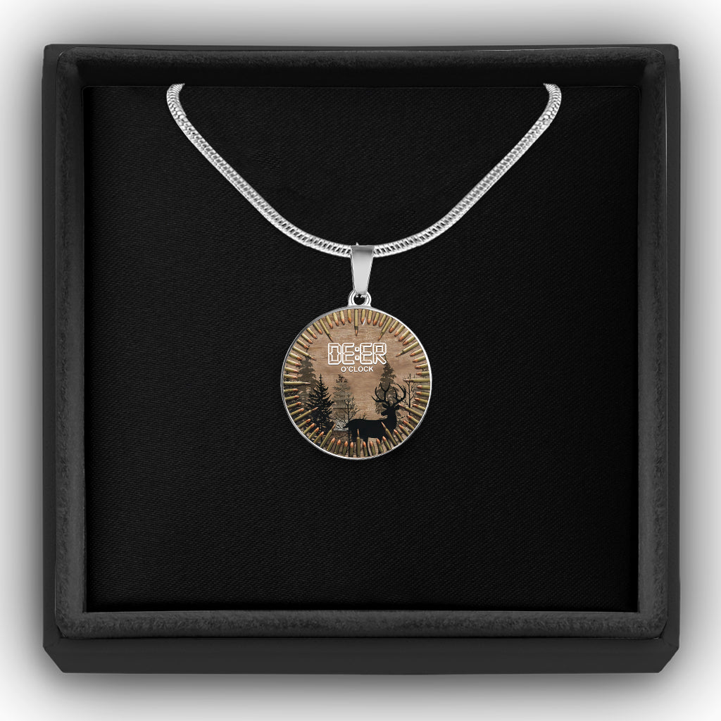 Deer O'Clock - Hunting Round Pendant Necklace