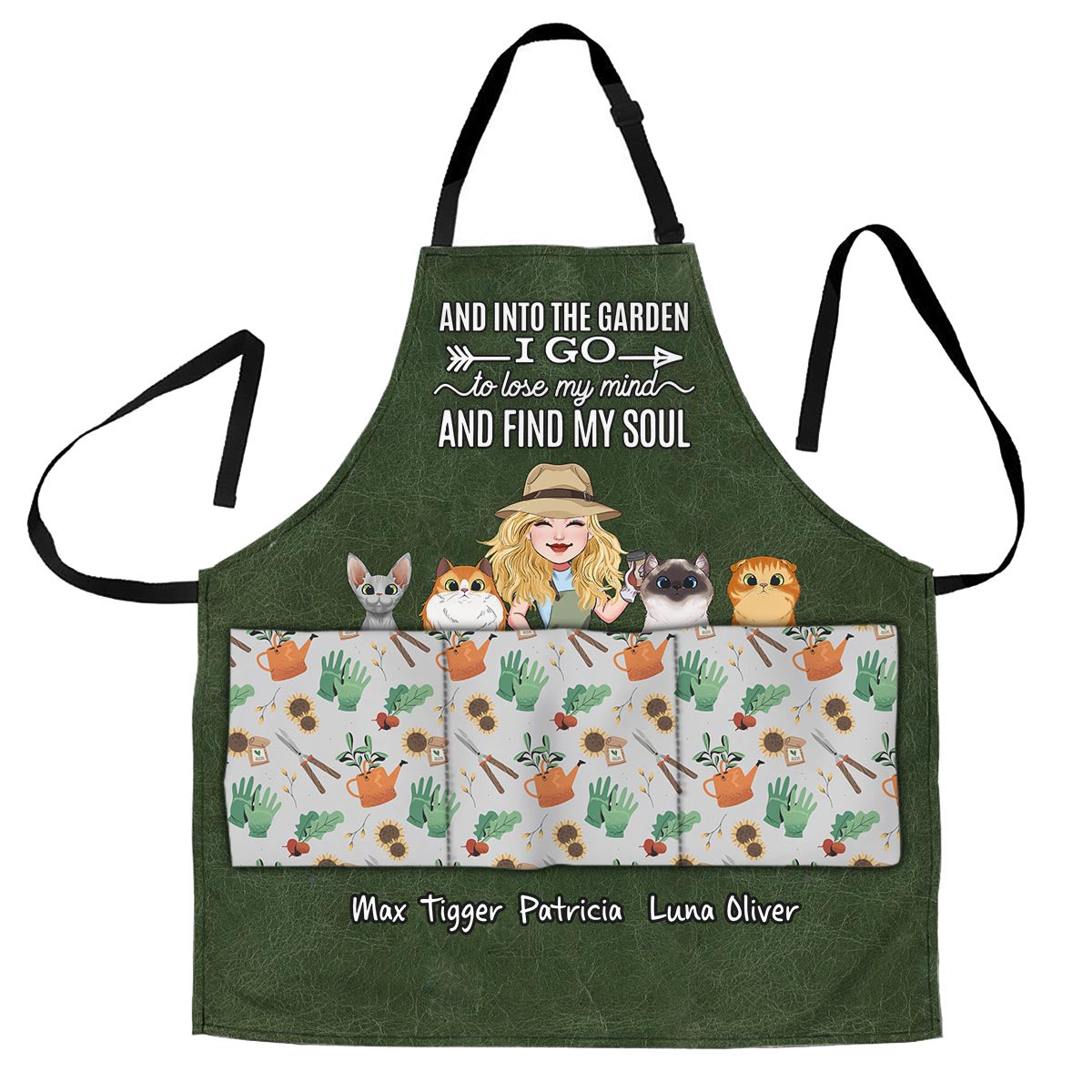 And Into The Garden I Go - Gardening gift for mom, wife, her, girlfriend, grandma, dog lover, cat lover - Personalized Apron