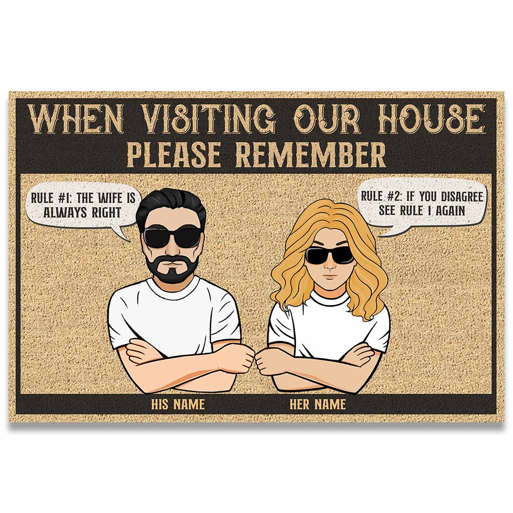 Visiting My House Please Remember Wife's Rule - Personalized Couple Doormat