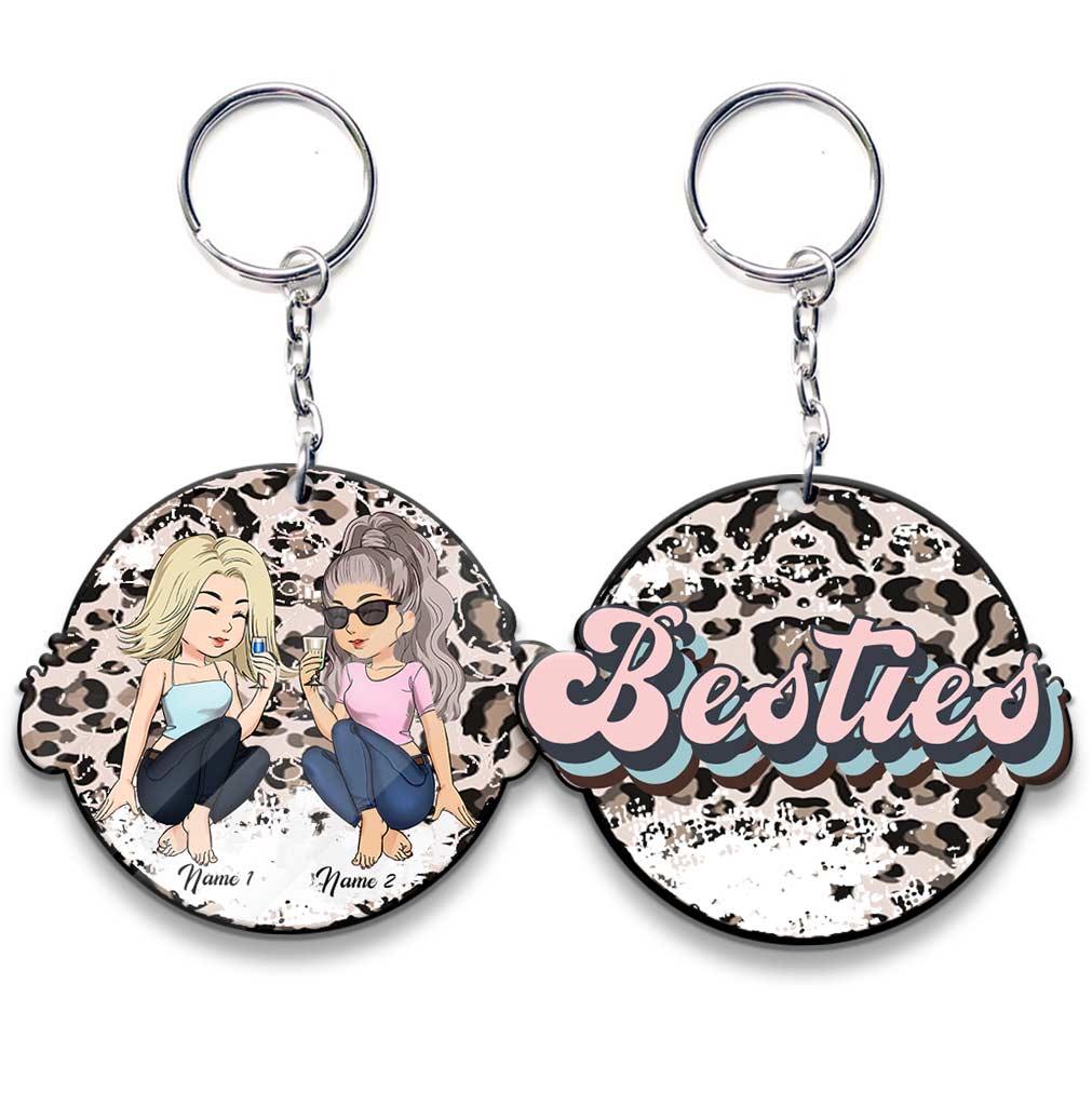 Besties Leopard - Personalized Keychain (Printed On Both Sides)