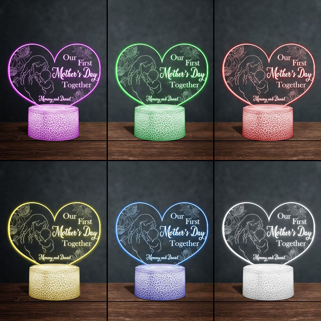 Our First Mother's Day Together - Personalized Mother's Day Mother Shaped Plaque Light Base