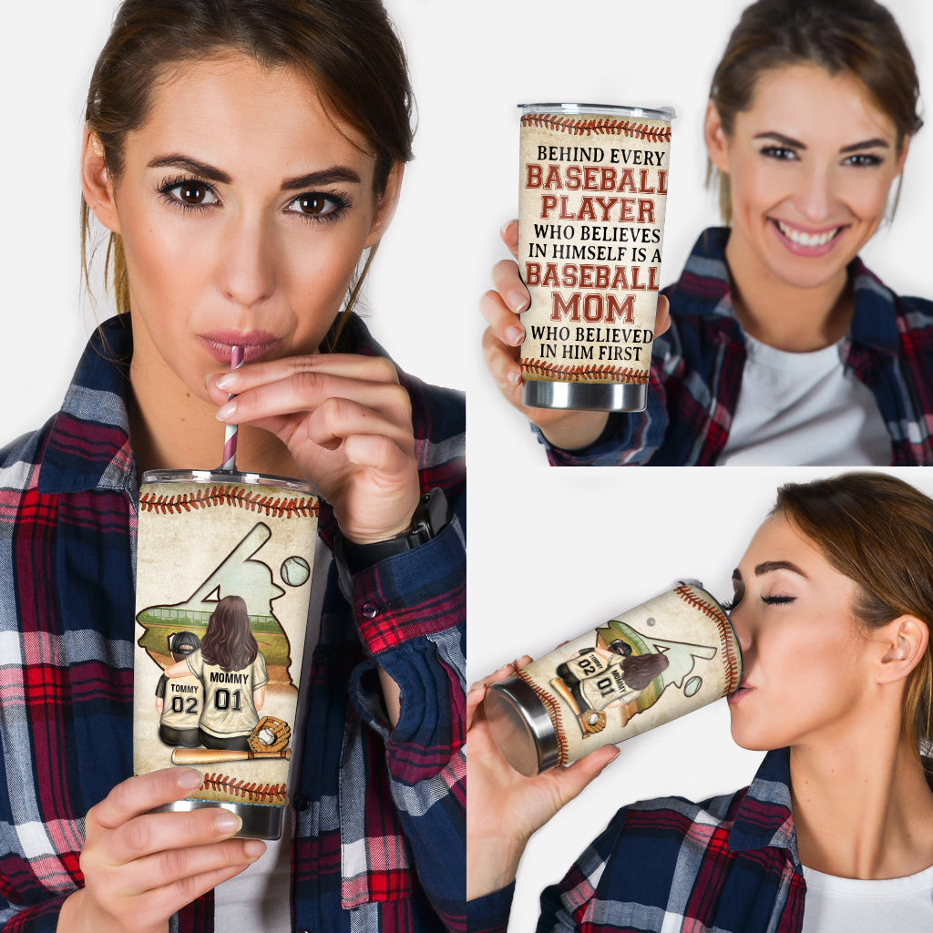 Behind Every Baseball Player - Personalized Baseball Tumbler