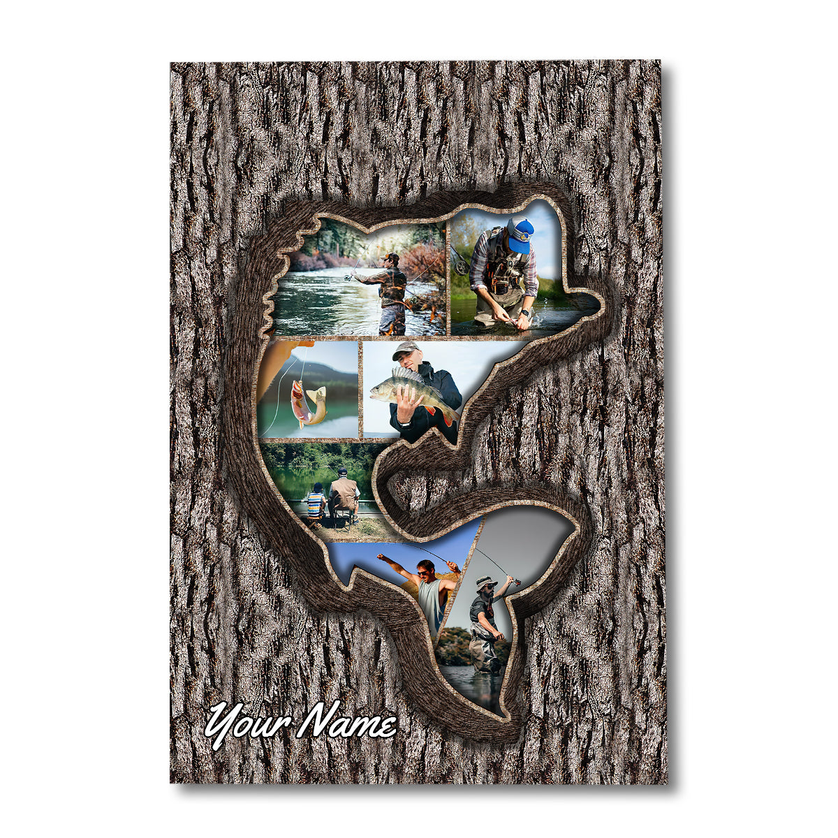 Fishing Memories Tree Carving Photo Inserted - Personalized Fishing Canvas and Poster