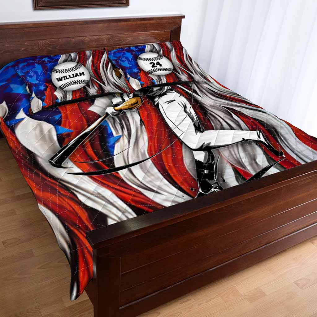 American Baseball Player - Personalized Quilt Set