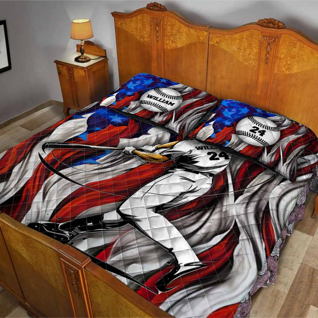 American Baseball Player - Personalized Quilt Set