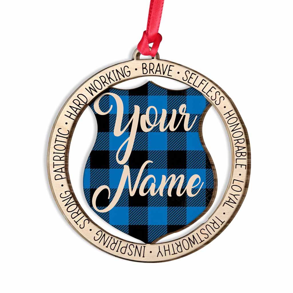 Notre héros aime le bleu - Ornement en bois personnalisé représentant un policier