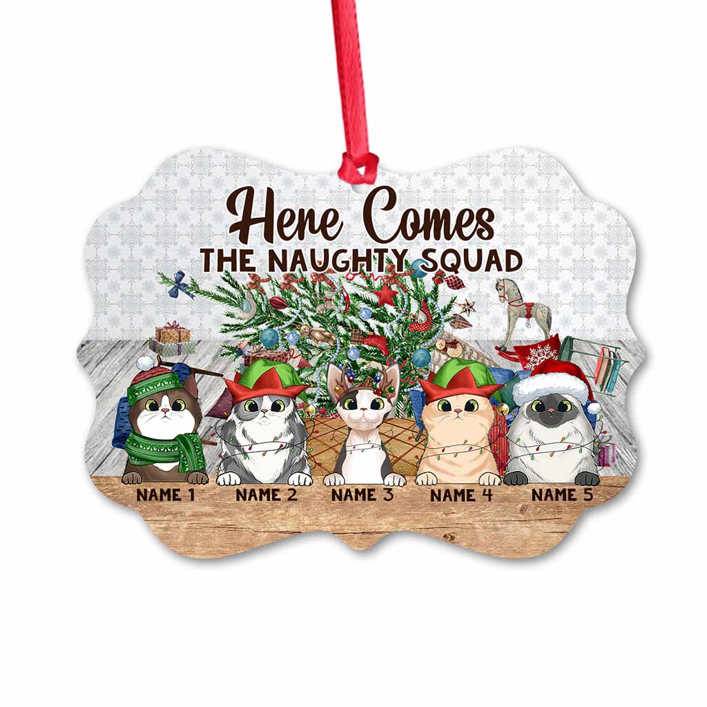 Hier kommt die freche Bande – personalisierter Weihnachtsschmuck mit Katzenmotiv (beidseitig bedruckt)