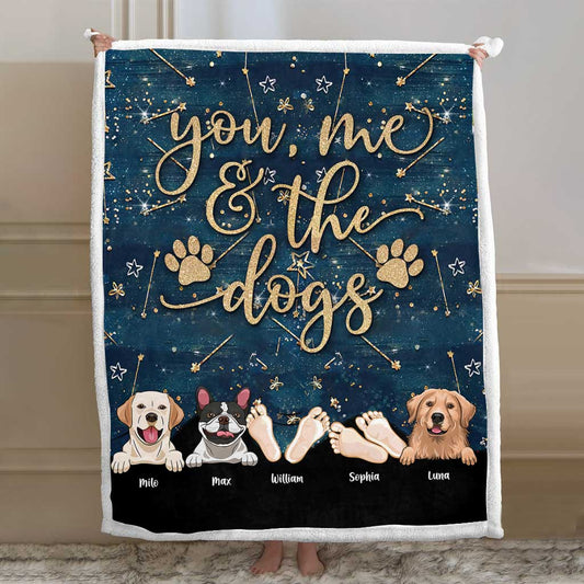 You And Me And The Dogs - Personalized Couple Dog Blanket