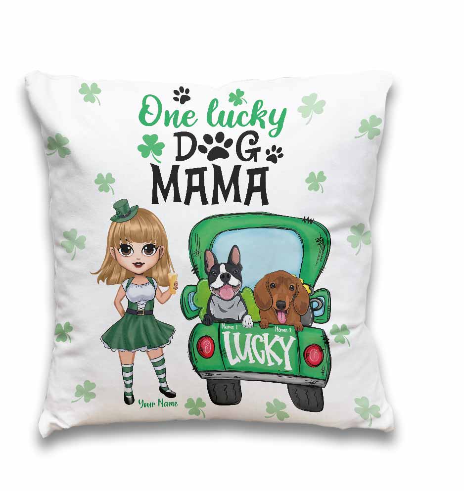 Coussin décoratif personnalisé « Maman de chien chanceuse » pour la Saint-Patrick