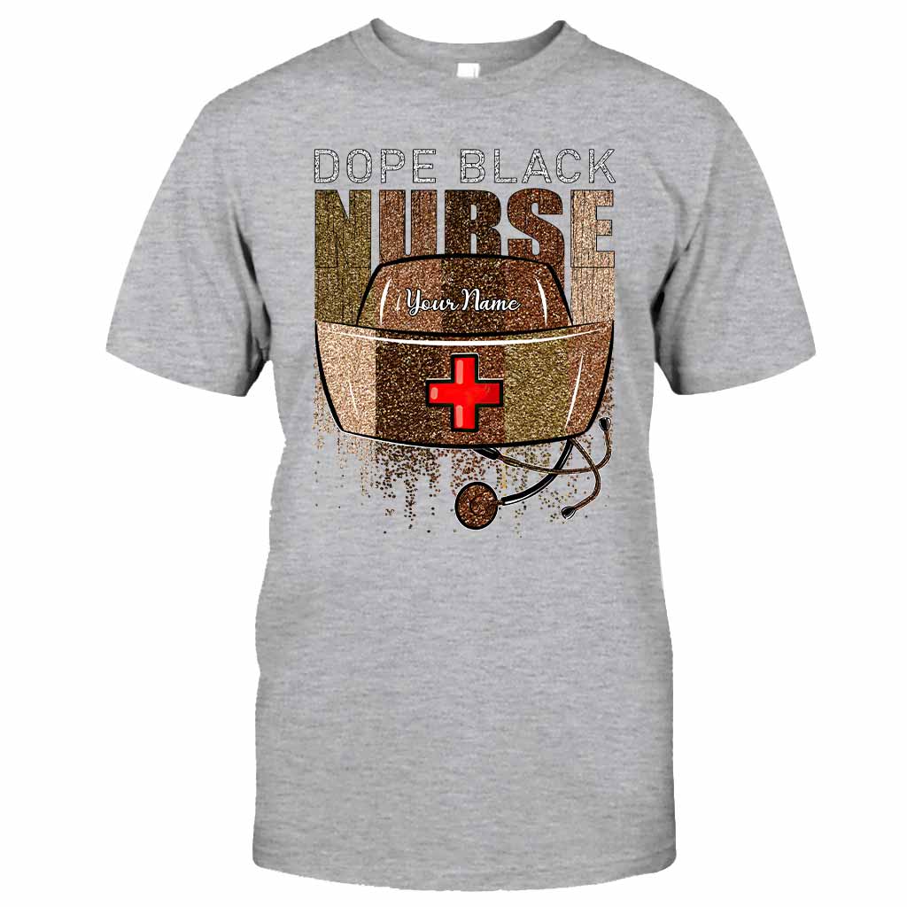 Cooles schwarzes Krankenschwester-Shirt – personalisiertes T-Shirt und Hoodie mit Glitzer-Imitat-Musterdruck