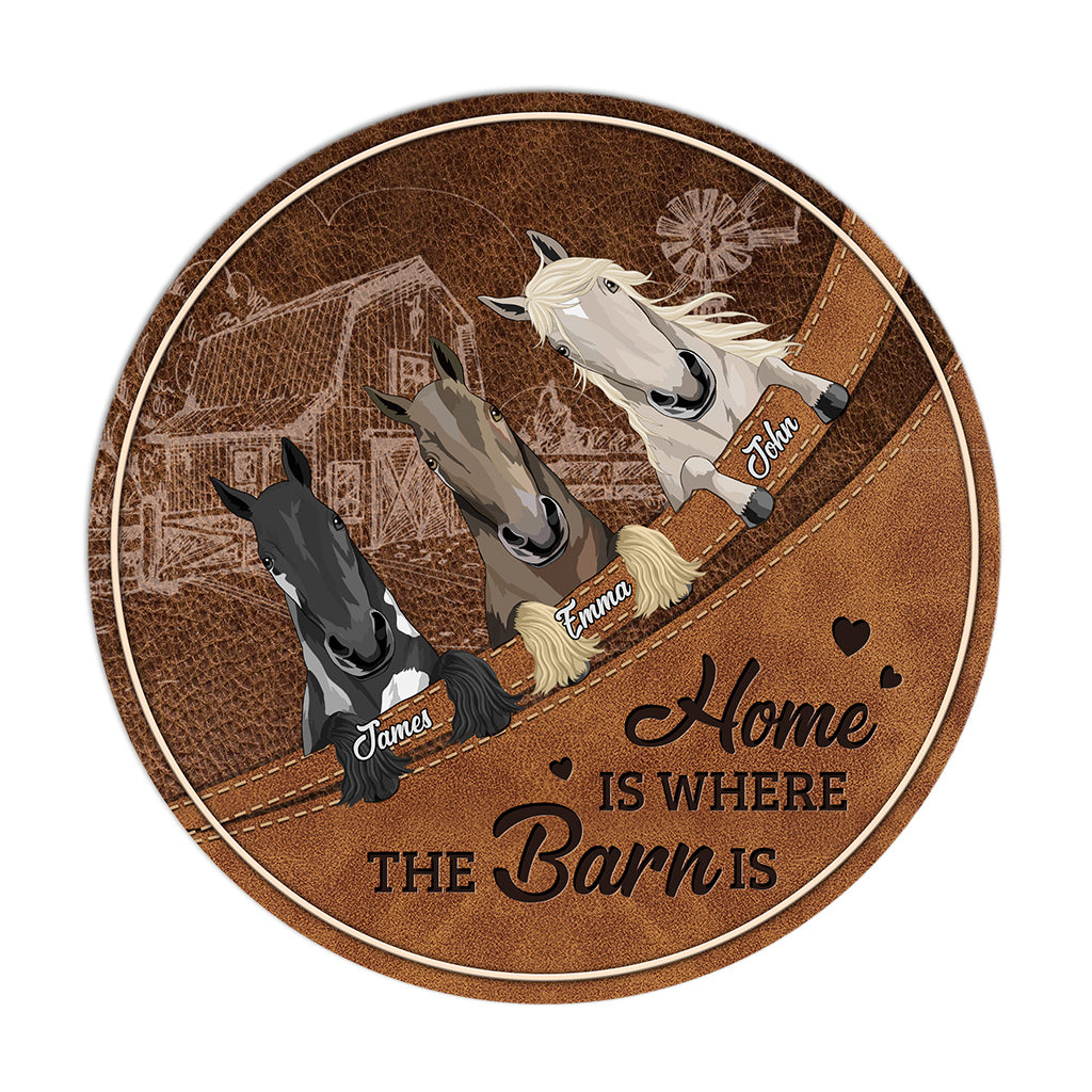 Horse In The Barn - Personalized Horse Round Wood Sign