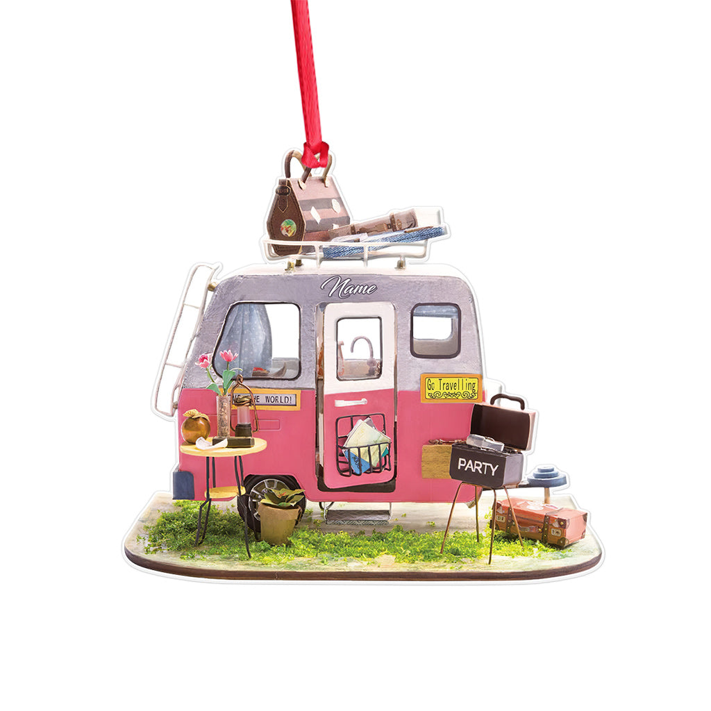 Fröhlicher Camper – Personalisierter transparenter Weihnachtsschmuck zum Thema Camping –