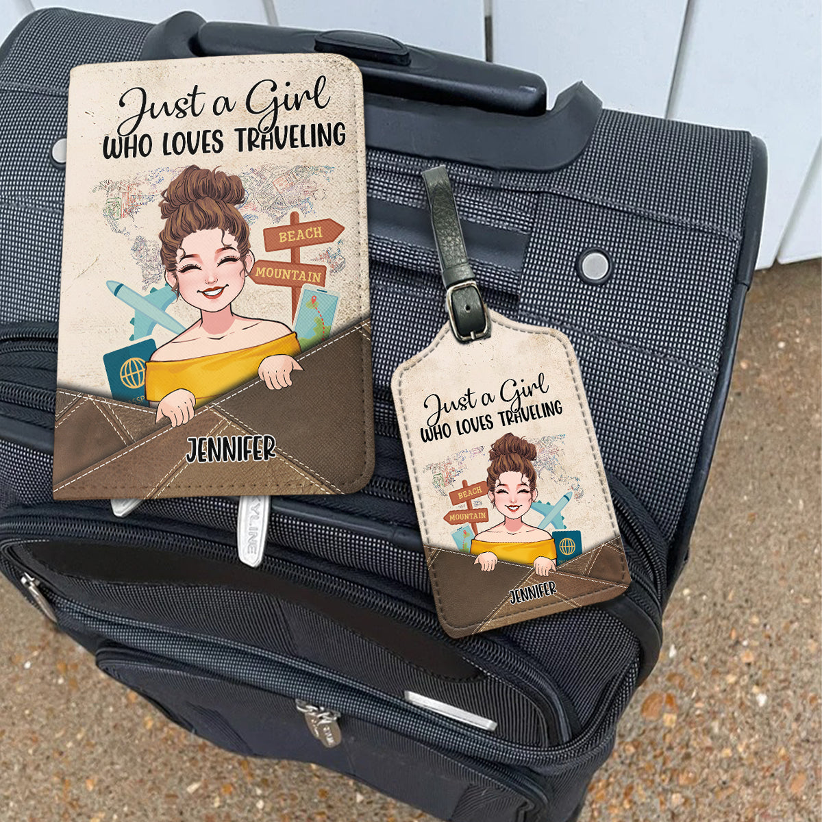 Just A Girl Who Loves Traveling - Personalized Travelling Leather Luggage Tag & Passport Holder