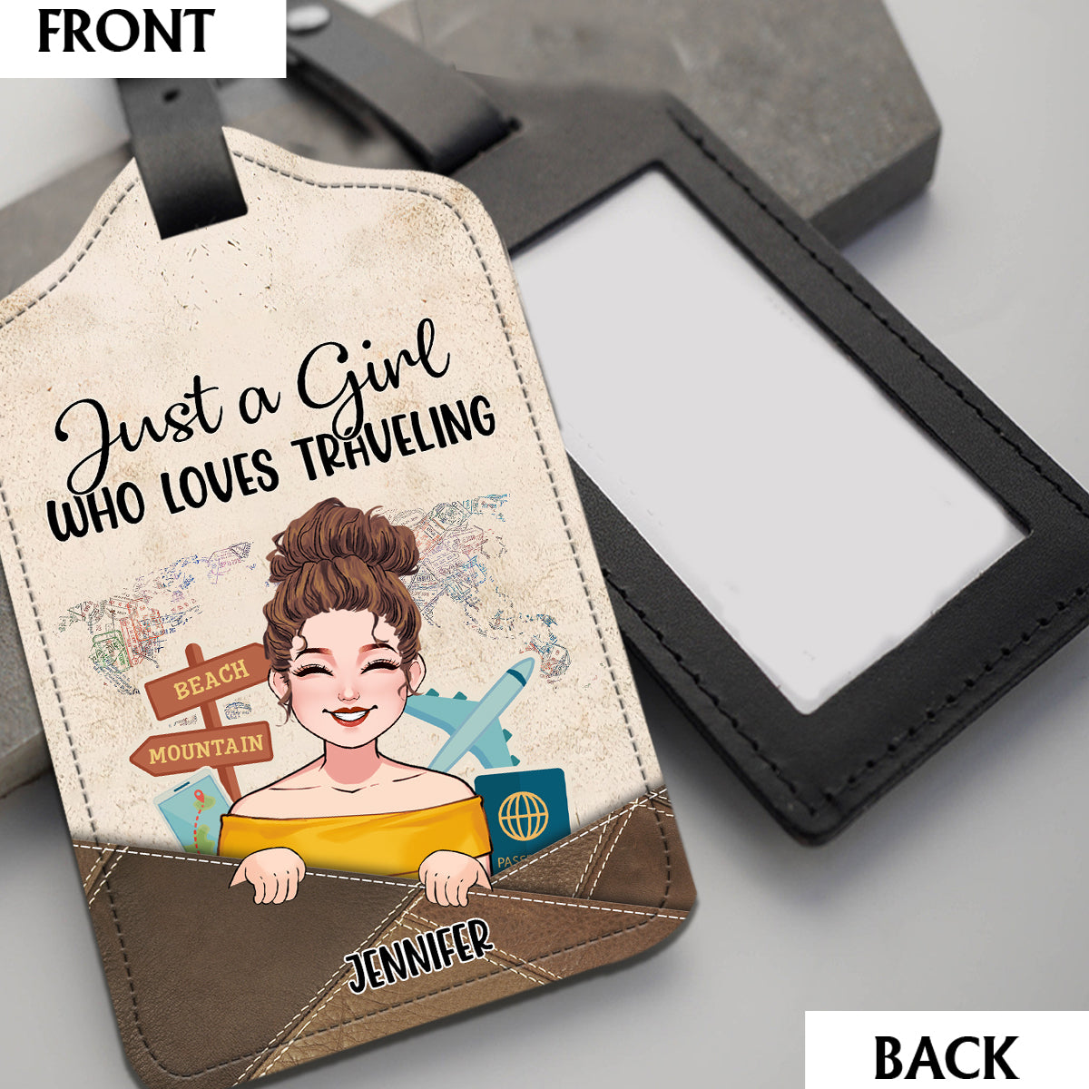 Just A Girl Who Loves Traveling - Personalized Travelling Leather Luggage Tag & Passport Holder
