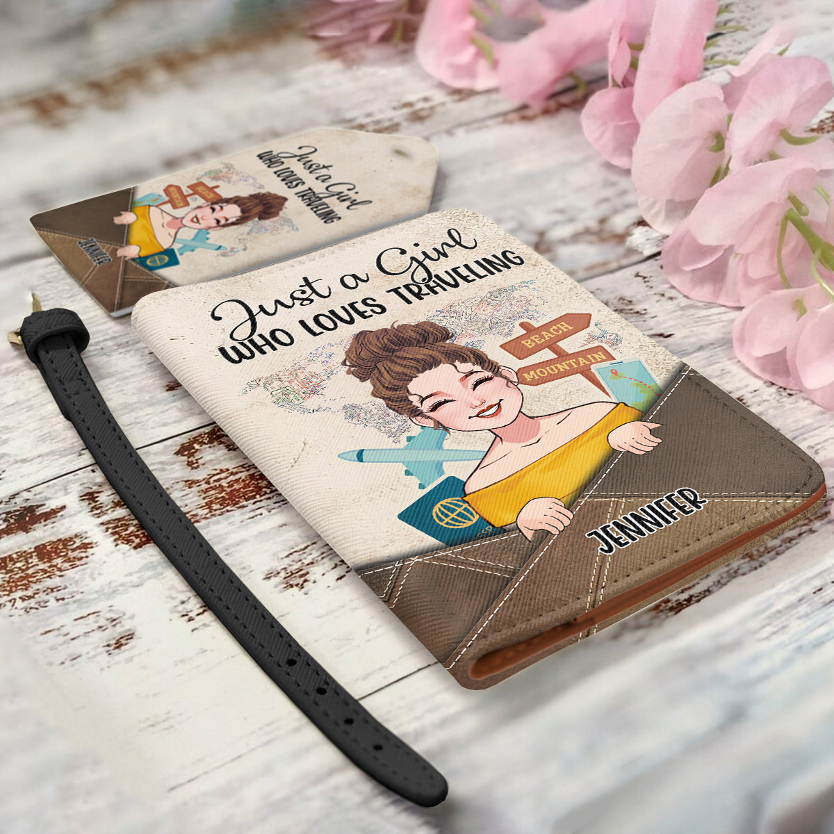 Just A Girl Who Loves Traveling - Personalized Travelling Leather Luggage Tag & Passport Holder