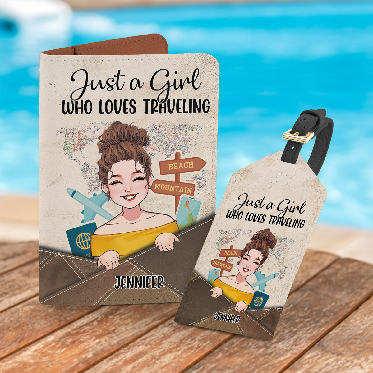 Just A Girl Who Loves Traveling - Personalized Travelling Leather Luggage Tag & Passport Holder