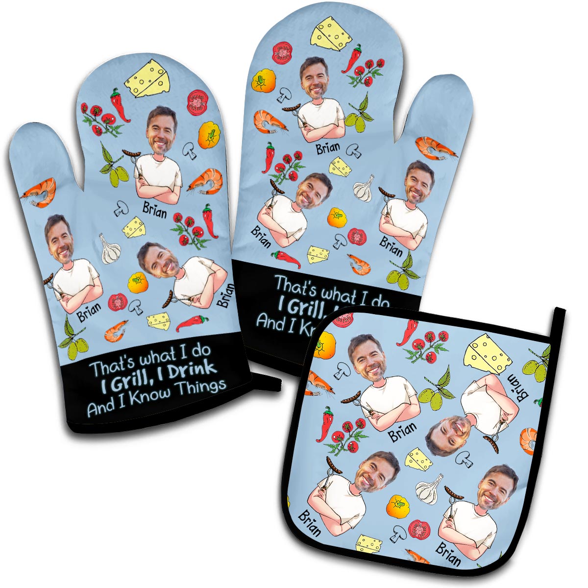I Grill I Drink And I Know Things - Personalized Father Oven Mitts & Pot Holder Set