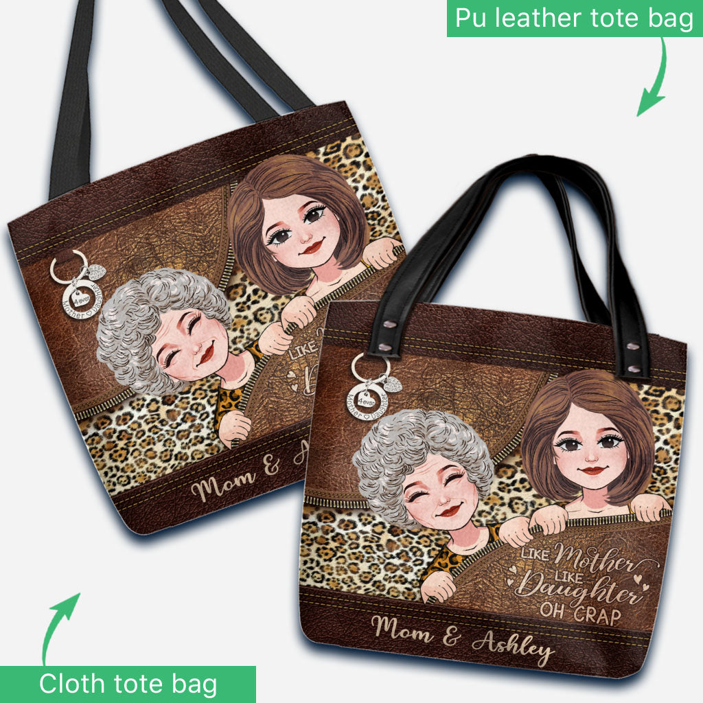 Like Mother Like Daughter - Leather Pattern Print Personalized Mother's Day Mother Tote Bag