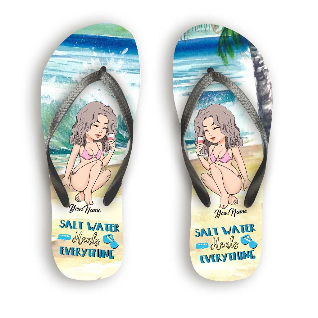 Salt Water Heals Everything - Personalized Sea Lover Flip Flops