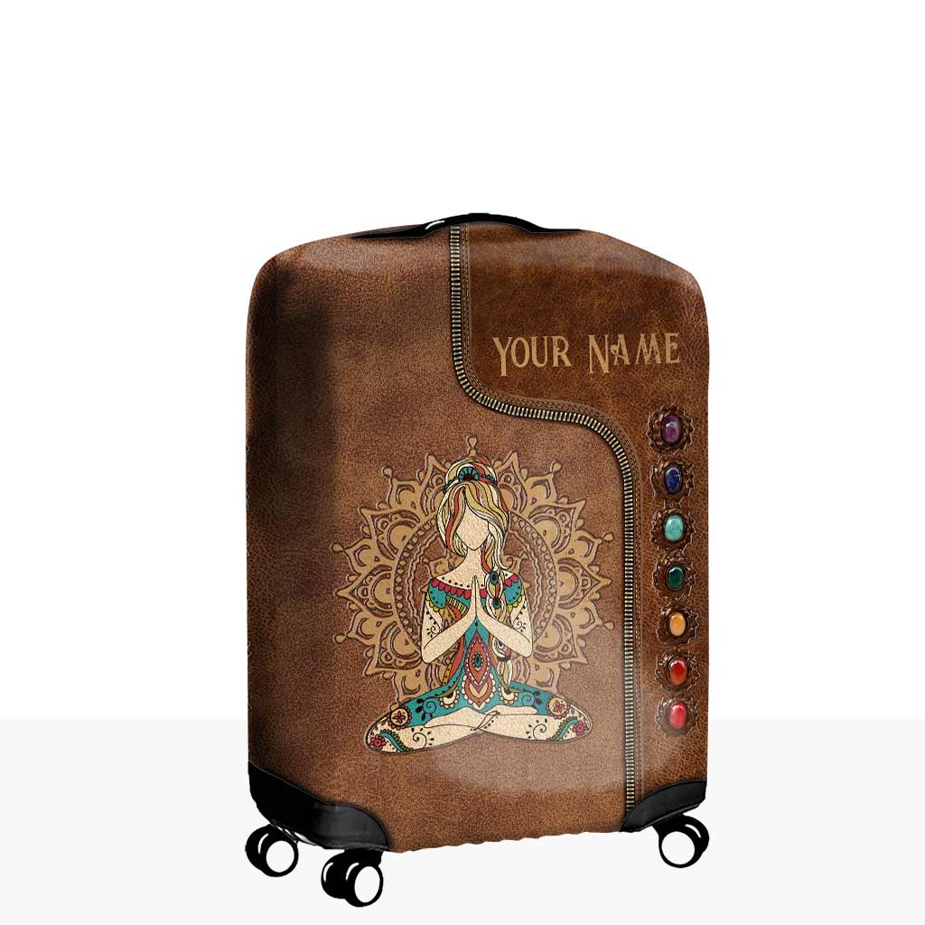 The Adventure Begins - Personalized Yoga Luggage Cover With Leather Pattern Print
