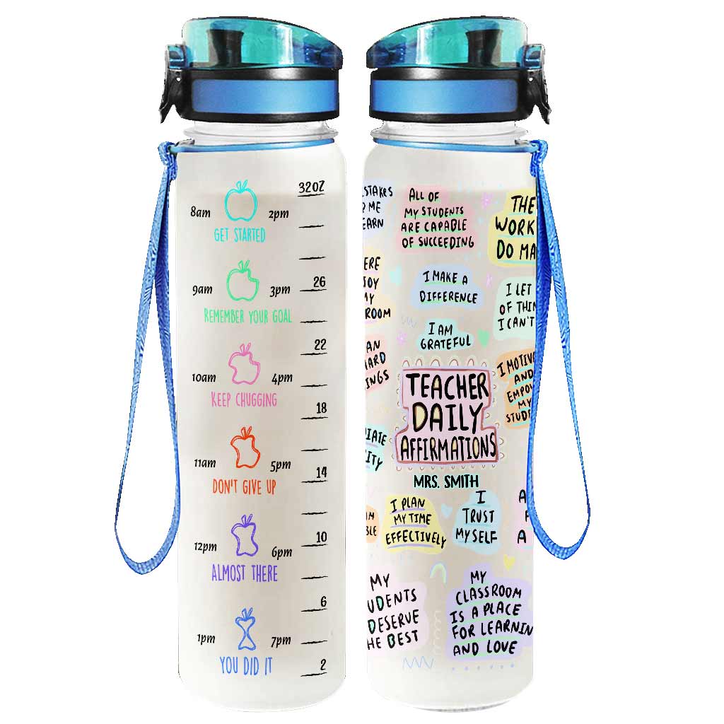 Tägliche Affirmation für Lehrer – Personalisierte Trinkflasche mit Wasserzähler für Lehrer