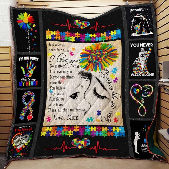 Autism To My Son From Mom You Are My Sunshine - Autism Awareness Quilt 0921