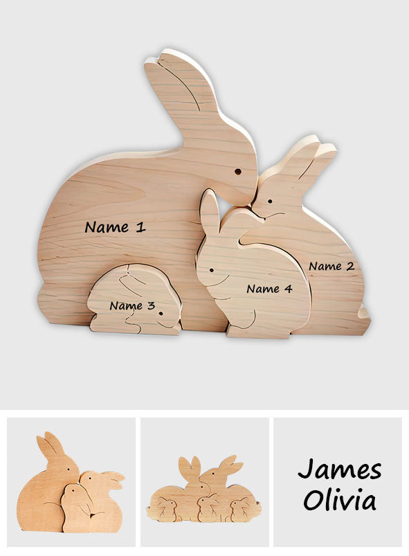 Easter Wooden Bunny Family Puzzle - Personalized Easter Day Easter Wooden Bunny Family Puzzle