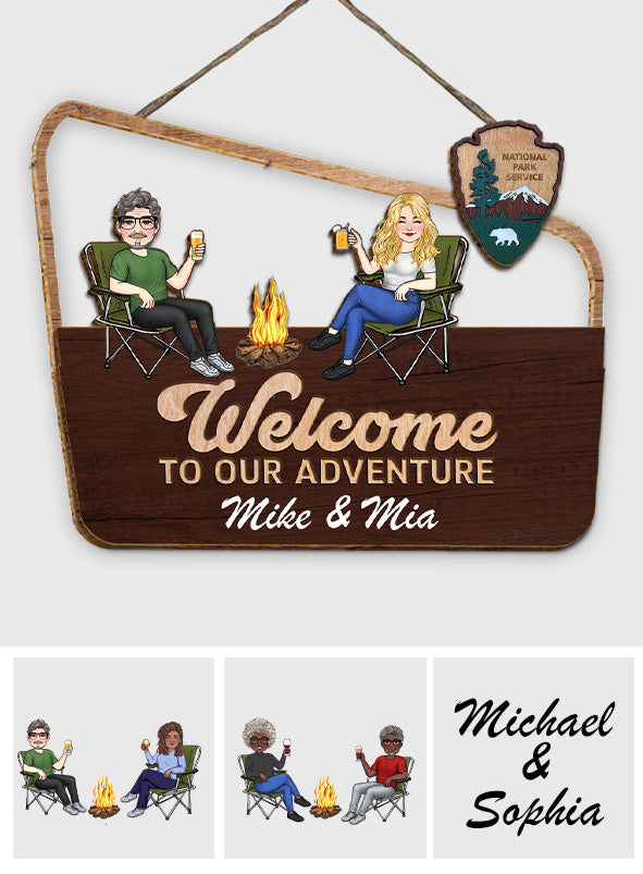 Welcome To Our Adventure - Personalized Camping 2 Layered Wood Sign / Wood Plaque
