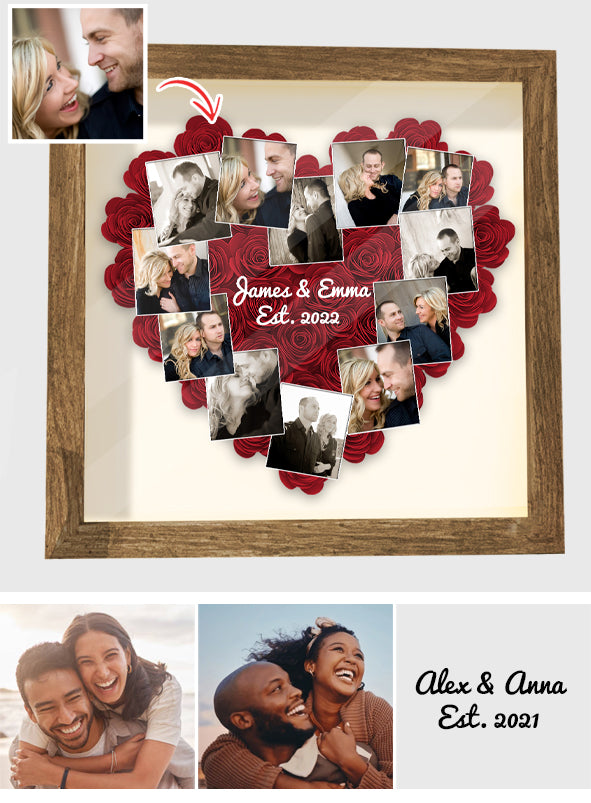 Heart Photos Polaroid Romantic Gift - Personalized Couple Flower Shadow Box