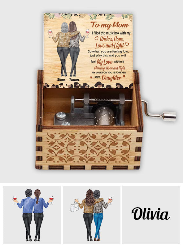 To My Mom Grandma Daughter Granddaughter Leopard - Personalized Mother Hand Crank Music Box
