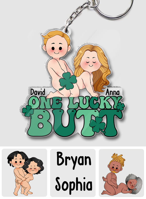 One Lucky Butt Lucky Clover Shamrock Naughty - Personalized Couple Transparent Keychain