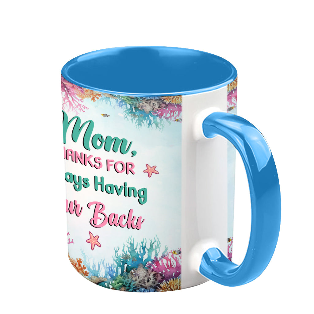 Turtle Mom Thanks For Always Having Our Backs - Personalized Turtle Accent Mug