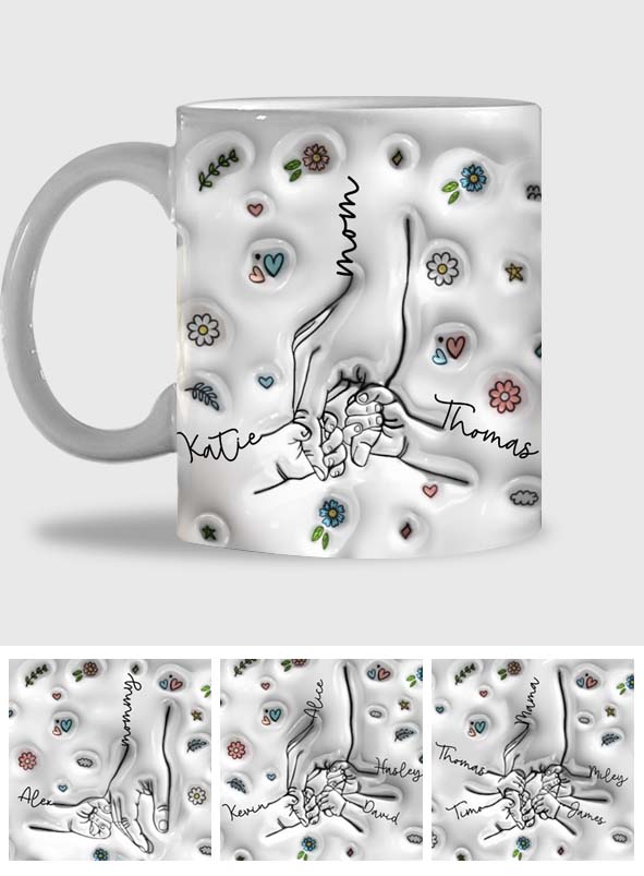 Mother & Child/ Chidren Holding Hands Line Art Style - Personalized Mother Mug