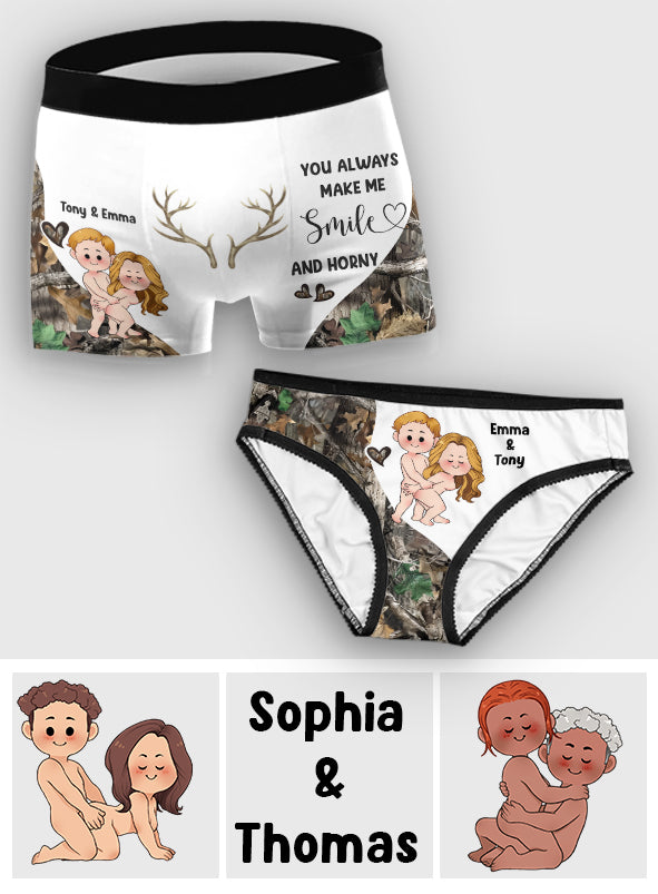 You Always Make Me Smile And Horny - Personalized Hunting Lace Border Women Briefs And Men’s Boxer Briefs