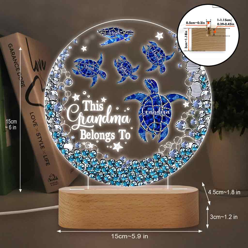 This Grandma Belongs To - Personalized Turtle Shaped Plaque Light Base